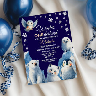 Invitation Les animaux arctiques mignons Premier anniversaire