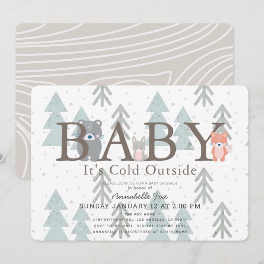 Invitation Les Animaux De Bois Bébent Son Froid À L'Extérieur (Devant / Derrière)