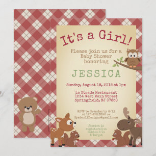 Invitation Les animaux de bois C'est une fille ! baby shower