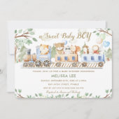 Invitation Les animaux de bois mignons Train Baby shower de v (Devant)