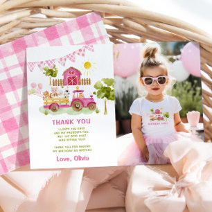 Invitation Les animaux de ferme roses anniversaire photo