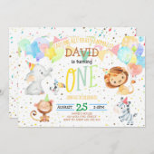 Invitation Les animaux de fête Wild One Boy Jungle Premier an (Devant / Derrière)