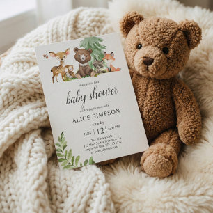 Invitation Les animaux de forêt de bois Baby shower rustique