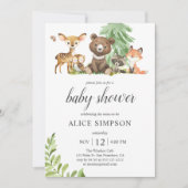 Invitation Les animaux de forêt de bois Baby shower rustique (Devant)