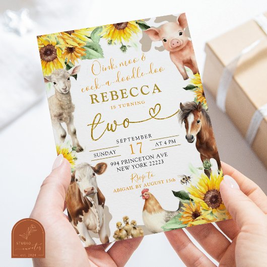 Invitation Les animaux de la ferme de tournesol L'été Anniver