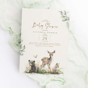 Invitation Les animaux de la forêt de bois Baby shower unique