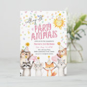 Invitation Les animaux de la forêt rose de la fête en Casquet (Debout devant)