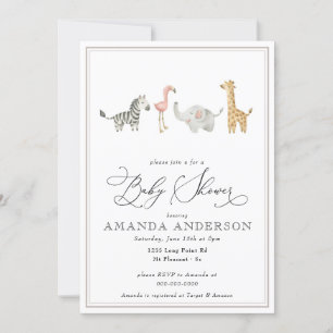 Invitation Les animaux de la Jungle Baby shower neutre