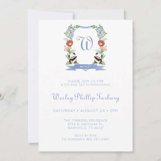 Invitation Les Animaux De La Jungle Crest Boy Sip Et Voir Inv (Devant)