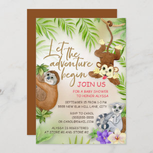 Invitation Les animaux de la Jungle Laisser l'aventure commen