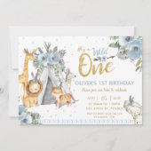 Invitation Les animaux de la jungle Le bleu sauvage tribal Un (Devant)