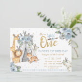 Invitation Les animaux de la jungle Le bleu sauvage tribal Un (Debout devant)