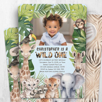 Invitation Les animaux de la jungle sauvage un 1er anniversai