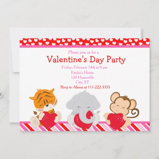 Invitation Les animaux de la Saint Valentin (Devant)