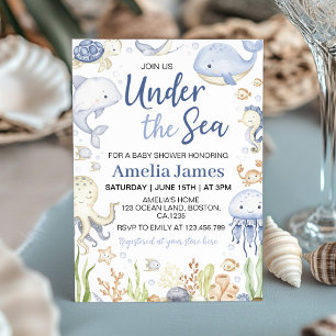 Invitation Les animaux de l'océan bleu sous le Baby shower ma