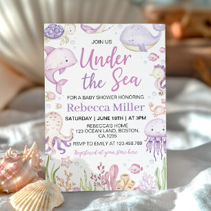 Invitation Les animaux de l'océan rose sous le Baby shower ma