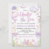 Invitation Les animaux de l'océan rose sous le Baby shower ma (Devant)