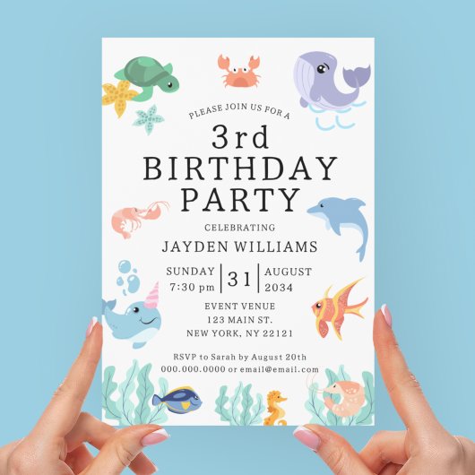 Invitation Les animaux de mer mignons Anniversaire de enfant