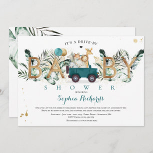 Invitation Les Animaux De Safari Conduisent Par L'Or Baby sho