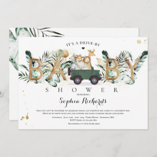 Invitation Les Animaux De Safari Conduisent Par L'Or Baby sho