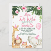 Invitation Les animaux de Safari de la fille, deux oiseaux sa (Devant)