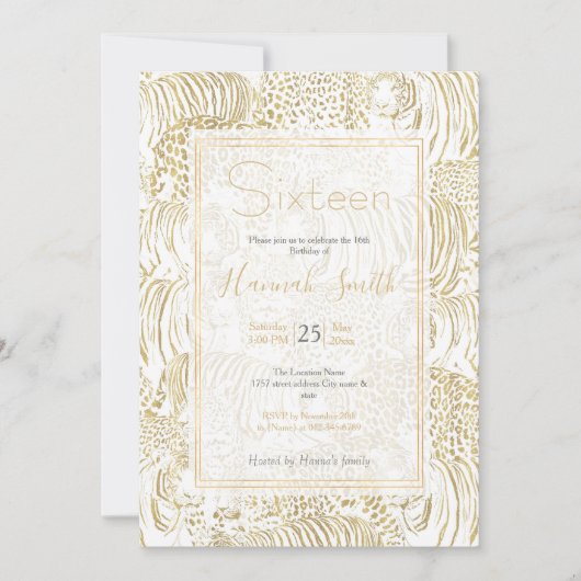 Invitation Les animaux de tigres léopards d'or (Devant)