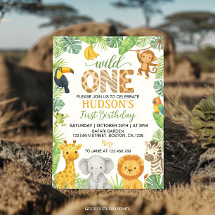 Invitation Les Animaux de Wild One Safari 1er Anniversaire