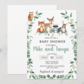 Invitation Les animaux des bois baby shower invitation, eucal (Devant / Derrière)