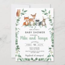 Les animaux des bois baby shower invitation, eucal