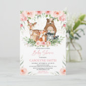 Invitation Les animaux des bois Baby shower rose (Debout devant)