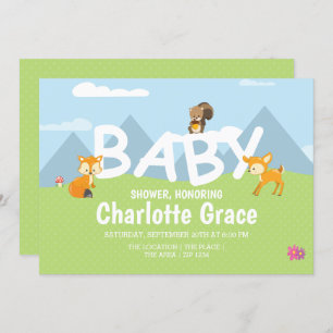 Invitation Les animaux des bois Baby shower Unisex mignon