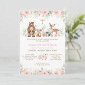 Invitation Les animaux des bois Blush Floral Baptism Christen (Debout devant)