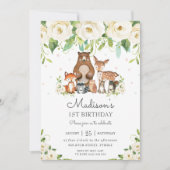 Invitation Les animaux des bois La flore blanche d'ivoire Pre (Devant)