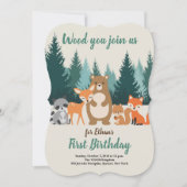Invitation Les animaux forestiers dans les bois Premier anniv (Devant)