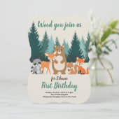 Invitation Les animaux forestiers dans les bois Premier anniv (Debout devant)