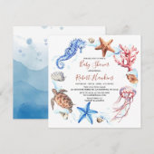 Invitation Les animaux marins sous l'invitation du Baby showe (Devant / Derrière)