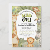 Invitation Les animaux sauvages d'une jungle premier annivers (Devant)