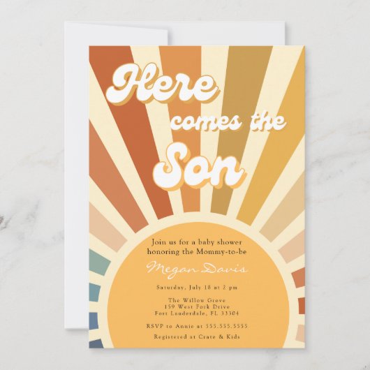 Invitation les années 70 Baby shower Bohemian Douche Boho Sun (Devant)