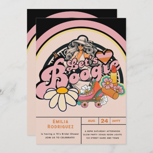 Invitation Les années 70 Boogie Disco Dancing Bride Bachelore (Devant / Derrière)