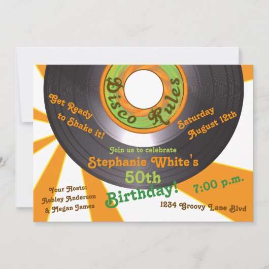 Invitation les années 70 Disco Super 45 Record 50th Birthday (Devant)