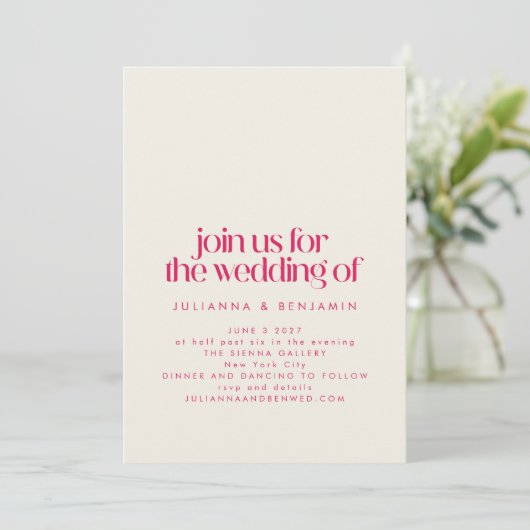 Invitation les années 70 rétro super Design en Mariage rose c (Debout devant)