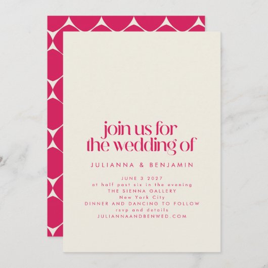 Invitation les années 70 rétro super Design en Mariage rose c (Devant / Derrière)