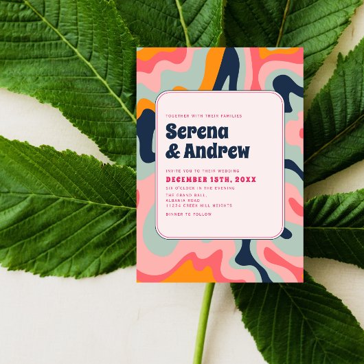 Invitation les années 70 Retro Super Pastel Rose Bleu