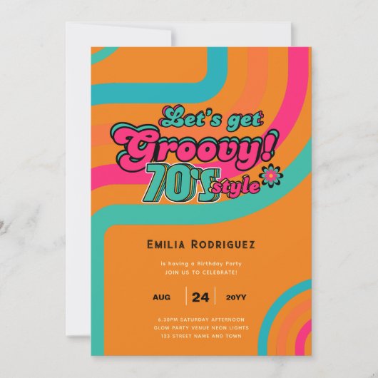 Invitation les années 70 soirée d'anniversaire Boogie Retro D (Devant)