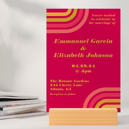 Invitation les années 70 Style brillant rose chaud gras rétro
