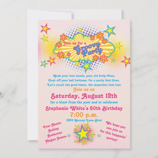 Invitation les années 70 Thème Fleur Super Power 50e fête d'a (Devant)