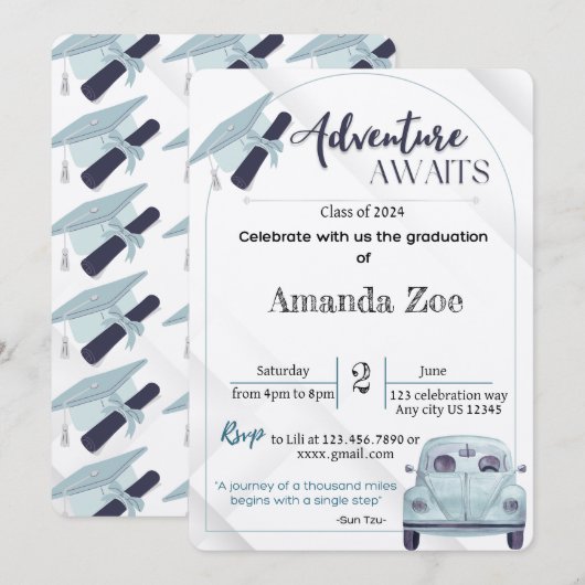 Invitation les aventures attendent l'invitation/annonce de fi (Devant / Derrière)