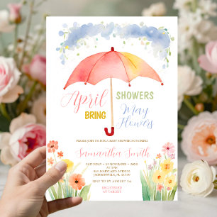 Invitation Les Averses d'Avril Arrivent Fleurs de Mai Paraplu