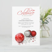 Invitation Les babioles rouges de fête célèbrent la saison (Debout devant)