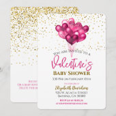 Invitation Les ballons de coeur Baby shower de Valentine (Devant / Derrière)